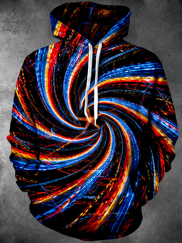 Adaychic Men's Abstract Abstract Swirling Light Trails Print Long Sleeve Hoodie