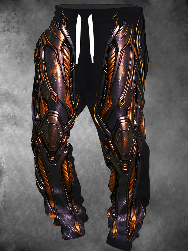 Adaychic Men's Graphic Bronze Mech Leg Armor Print Pants