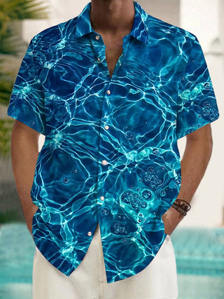 Adaychic Men's Abstract Water Ripples And Bubbles Print Short Sleeve Shirt with Chest Pocket