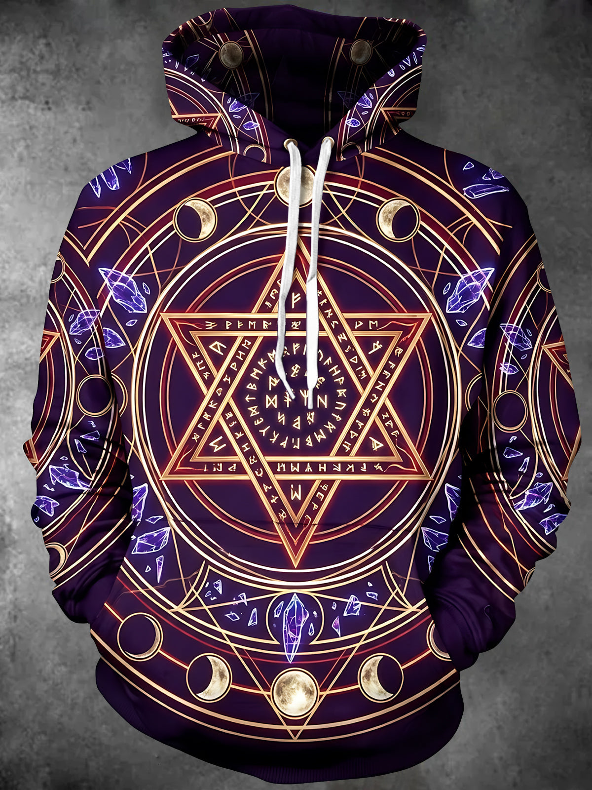 Adaychic Men's Long Sleeve Hoodie - Mystic Magic Circle With Runes And Crystals Print