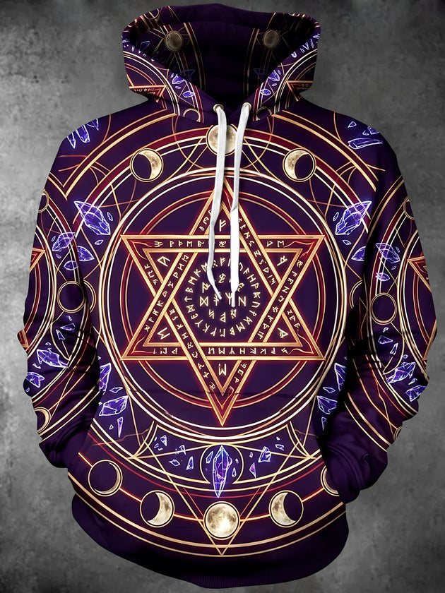 Adaychic Men's Long Sleeve Hoodie - Mystic Magic Circle With Runes And Crystals Print