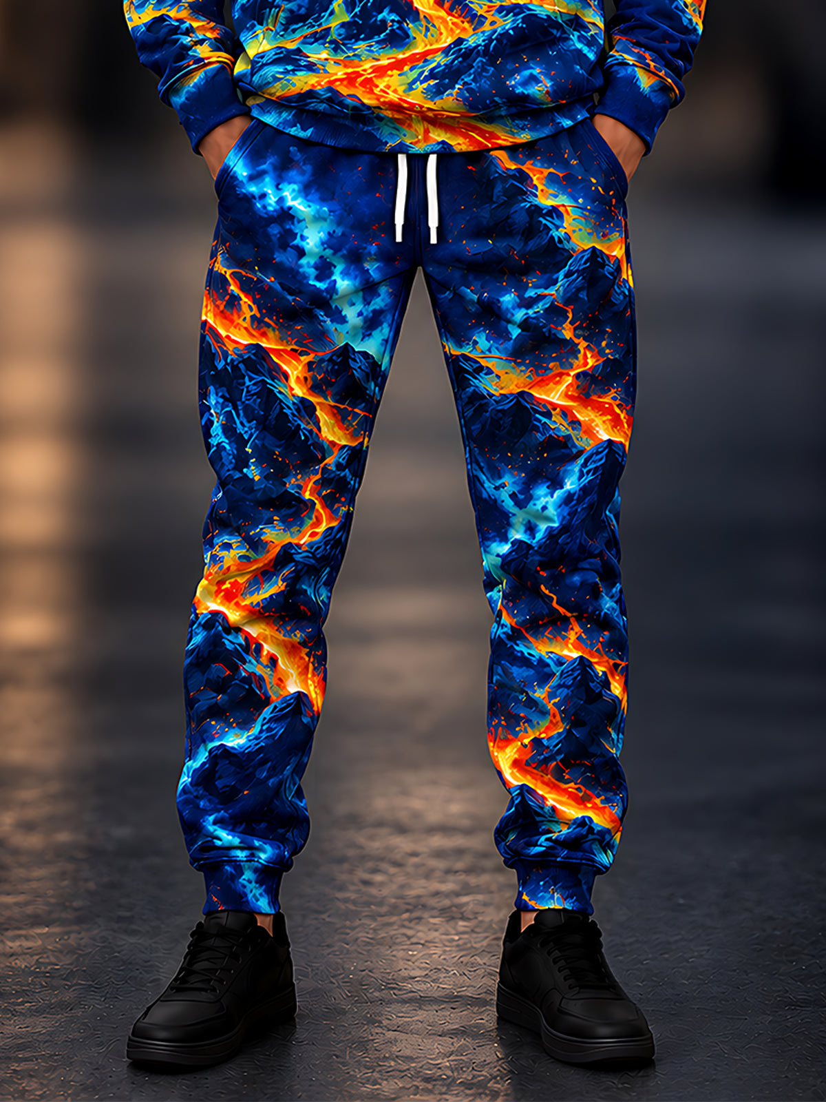 Adaychic Men's Tie Dye Abstract Lava And Blue Rock Pattern Pants