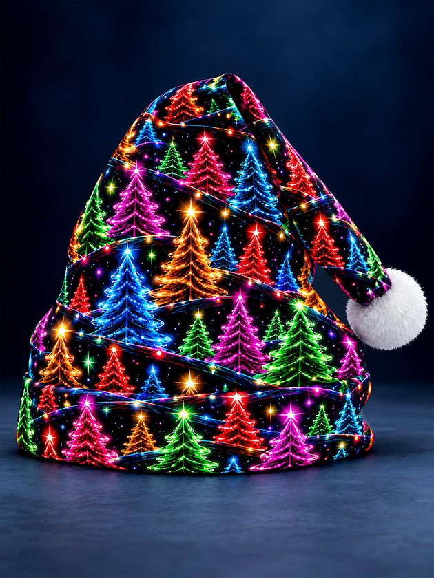 Adaychic Men's Graphic Neon Christmas Trees And Lights Print Hat