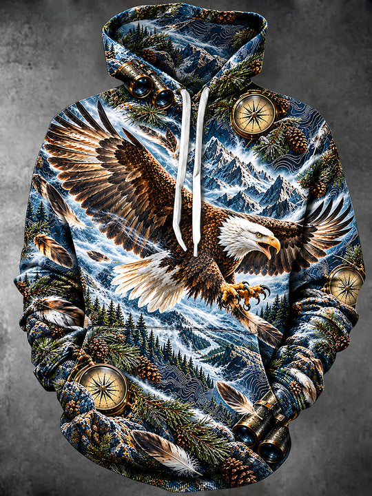 Adaychic Men's Bald Eagle And Mountain Landscape Print Long Sleeve Hoodie