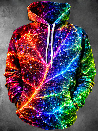 Adaychic Men's Rainbow Leaf With Water Droplets Print Long Sleeve Hoodie