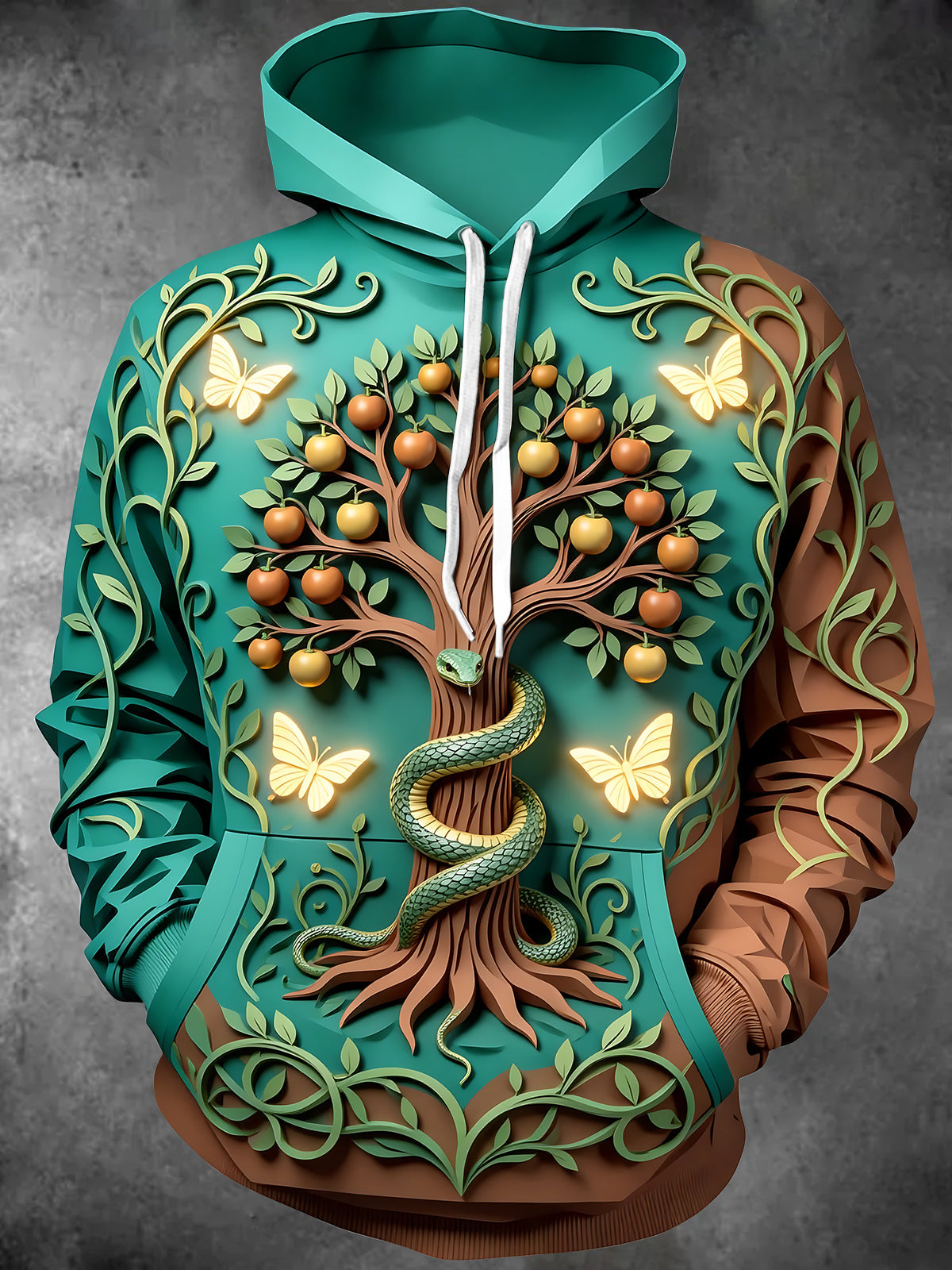 Adaychic Men's Tree Of Knowledge With Snake And Apples Print Long Sleeve Hoodie