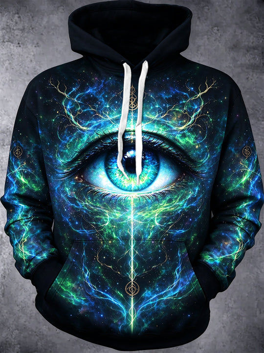 Adaychic Men's Cosmic Eye With Nebula And Energy Lines Print Long Sleeve Hoodie