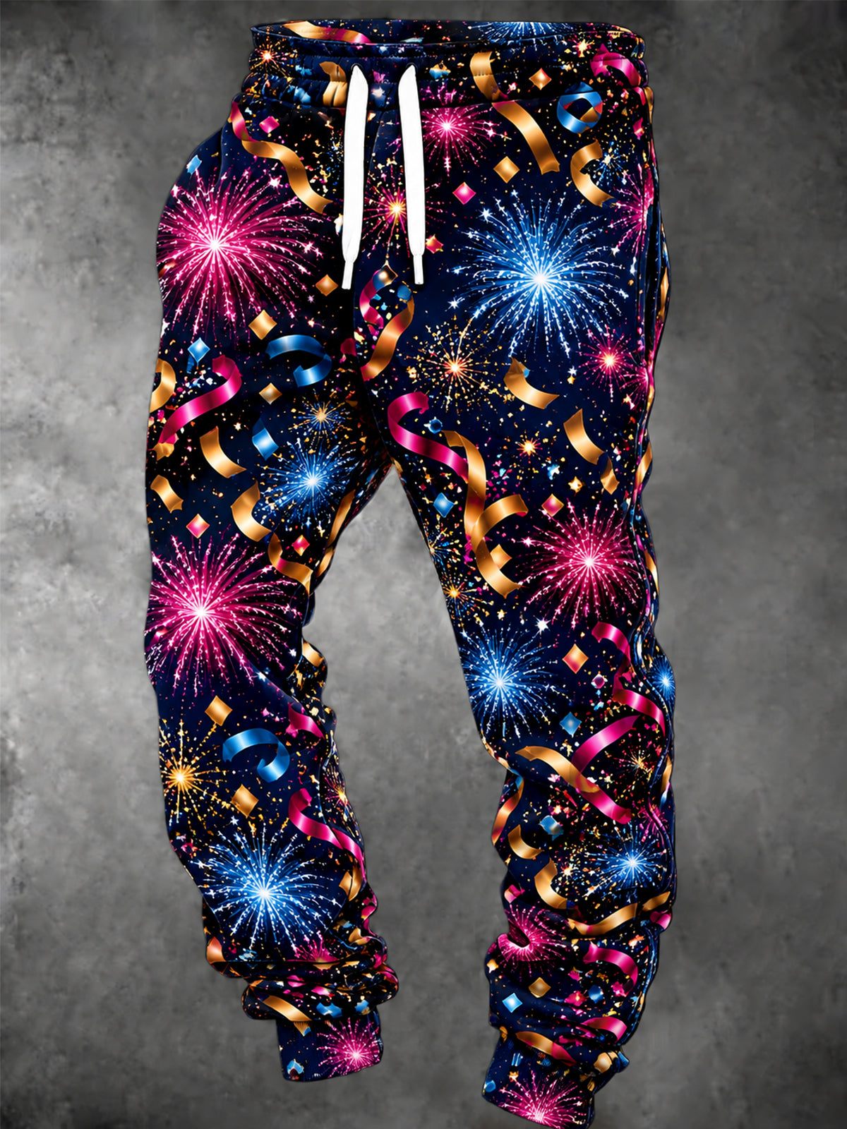 Adaychic Men's Graphic Fireworks And Confetti Print Pants