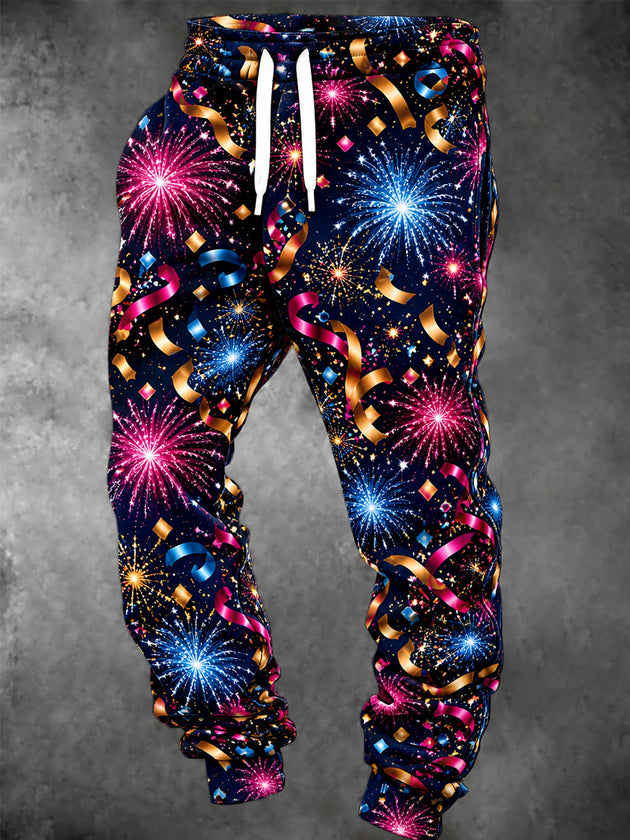 Adaychic Men's Graphic Fireworks And Confetti Print Pants