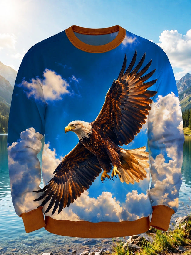Adaychic Men's Soaring Bald Eagle Print Long Sleeve Crew Neck Sweatshirt