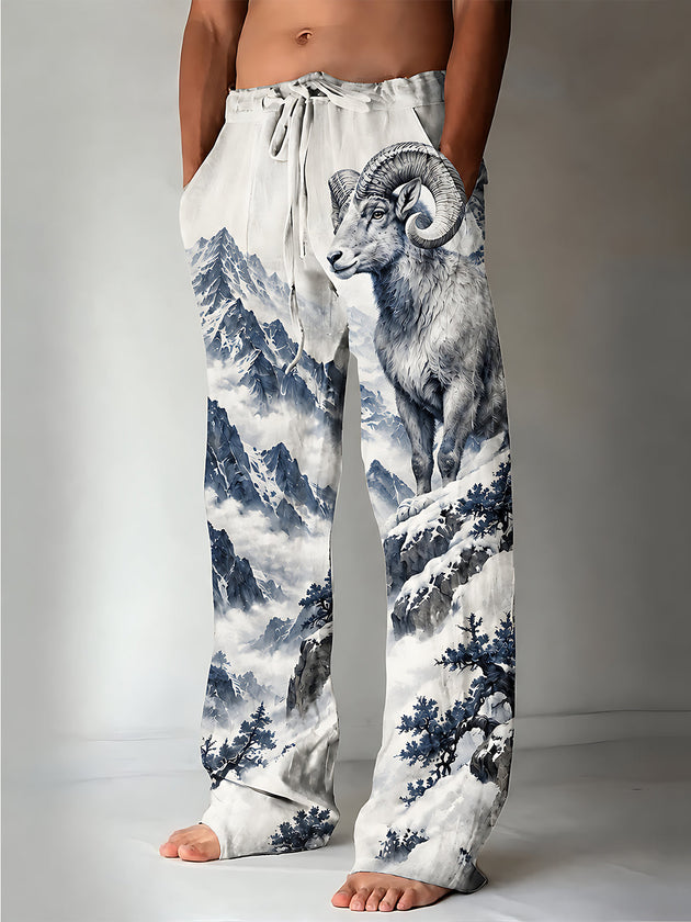 Adaychic Men's Bighorn Sheep And Snowy Mountains Print Pants