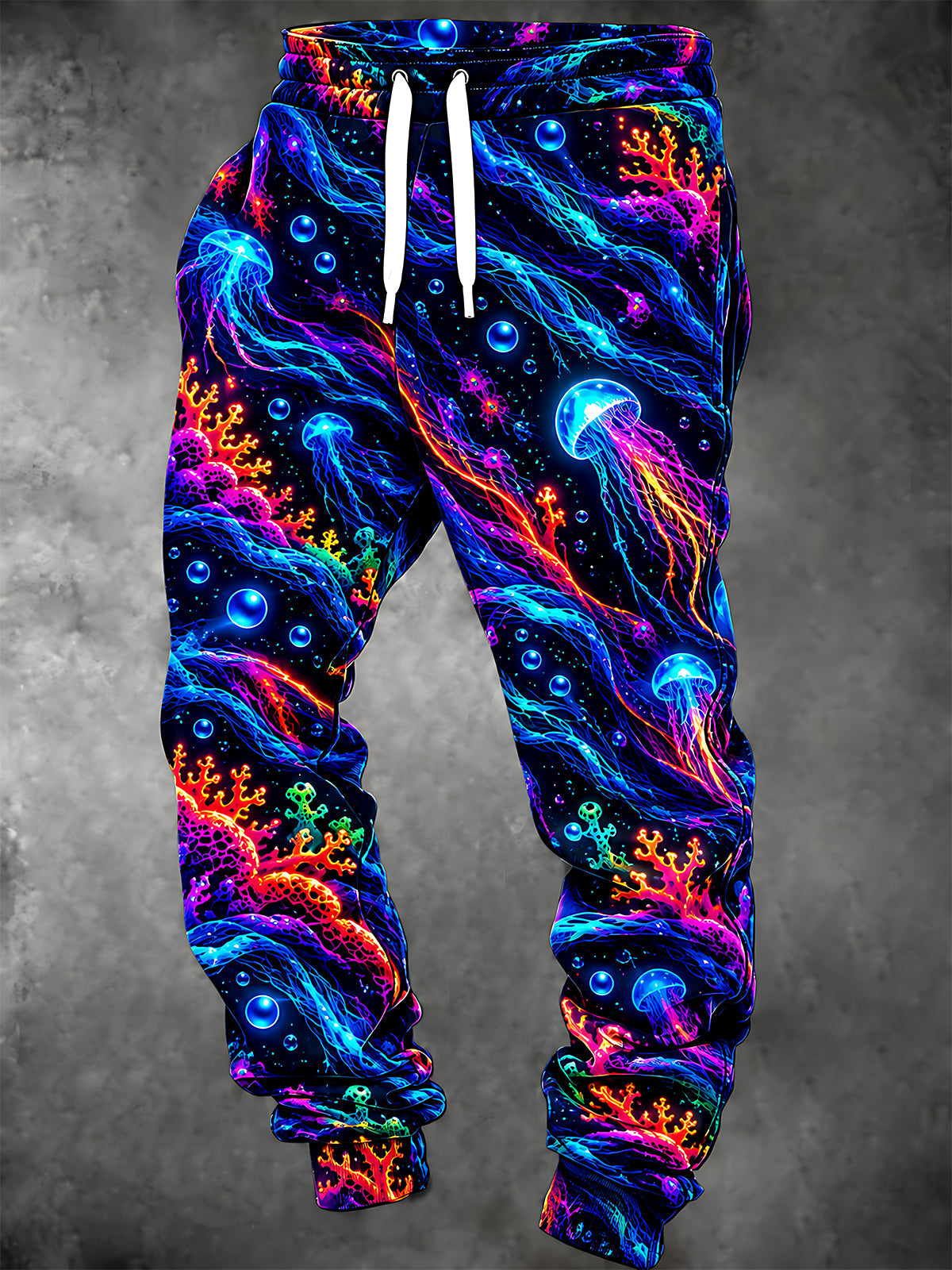 Adaychic Men's Tropical Neon Jellyfish And Coral Reef Print Pants