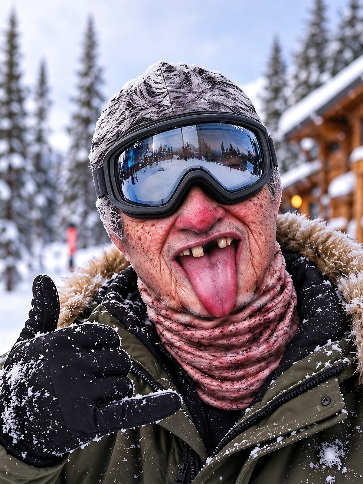 Adaychic Funny Elderly Skier Selfie Ski Mask