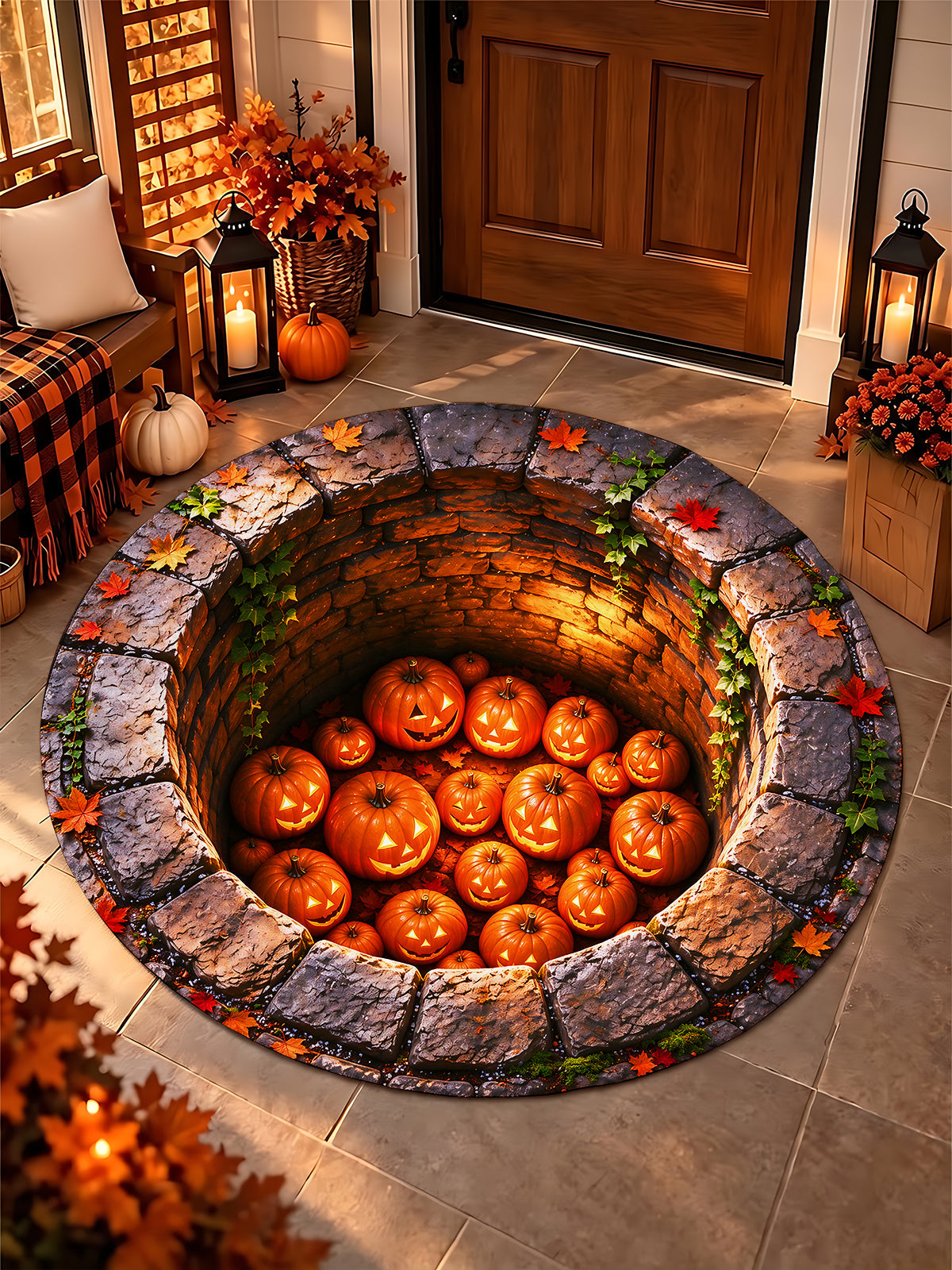 Adaychic Halloween Pumpkin Well 3D Round Area Rug