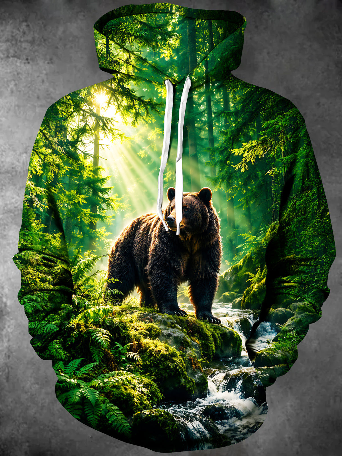 Adaychic Men's 3D Brown Bear In Forest Print Long Sleeve Hoodie