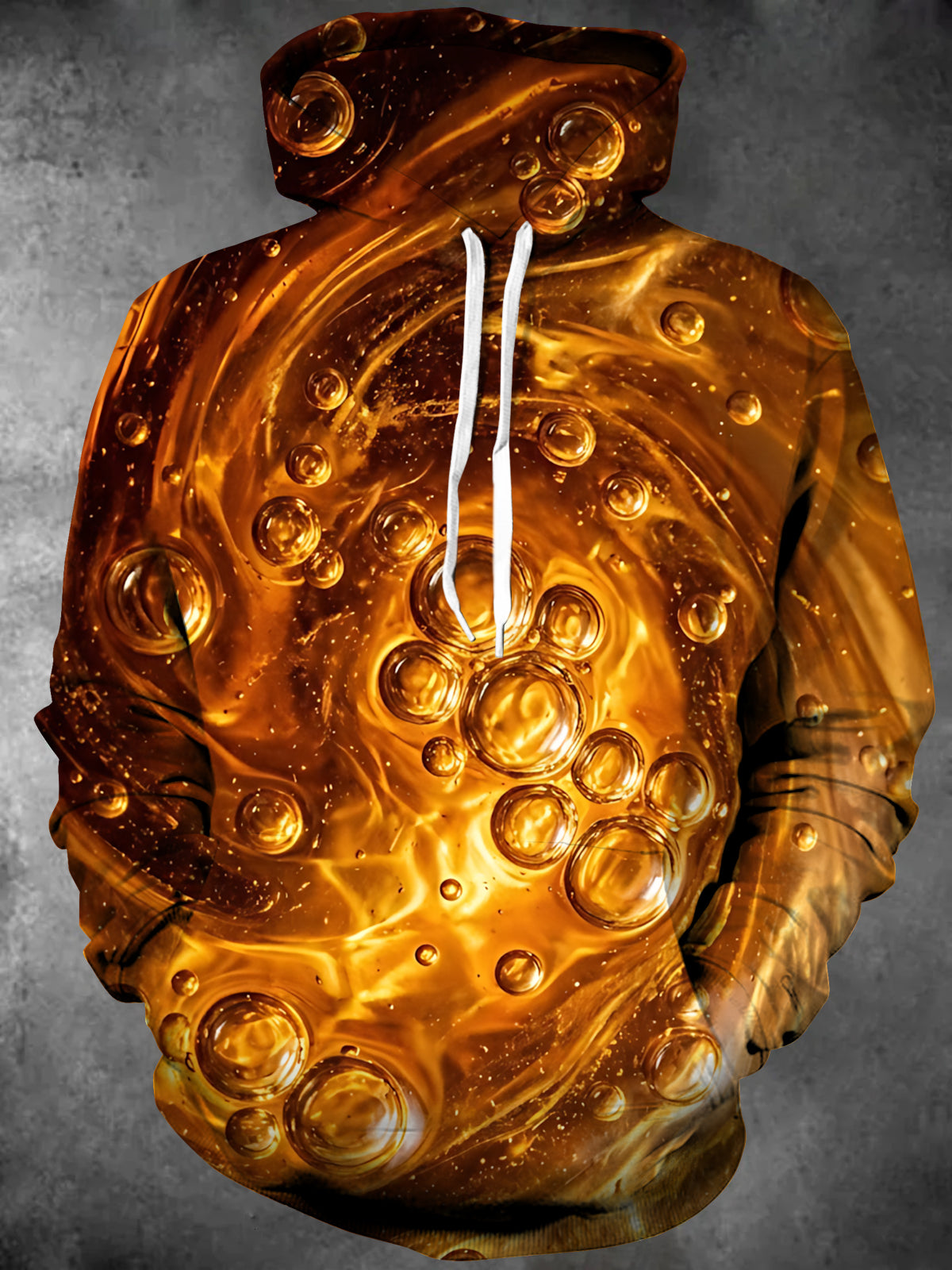 Adaychic Men's Abstract Amber Bubbles And Swirls Print Long Sleeve Hoodie