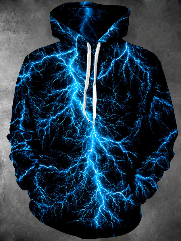 Adaychic Men's Graphic Blue Lightning Bolts Print Long Sleeve Hoodie