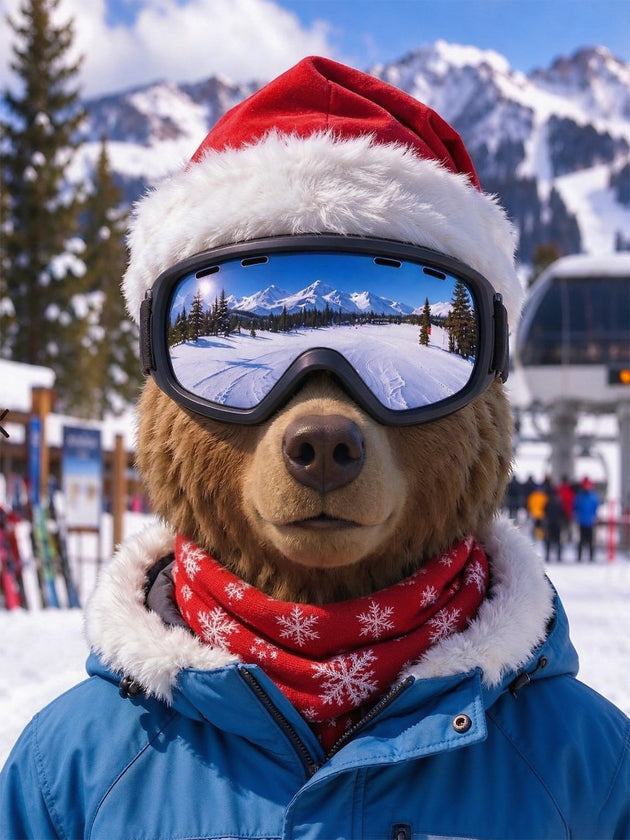 Adaychic Skiing Christmas Brown Bear Ski Mask