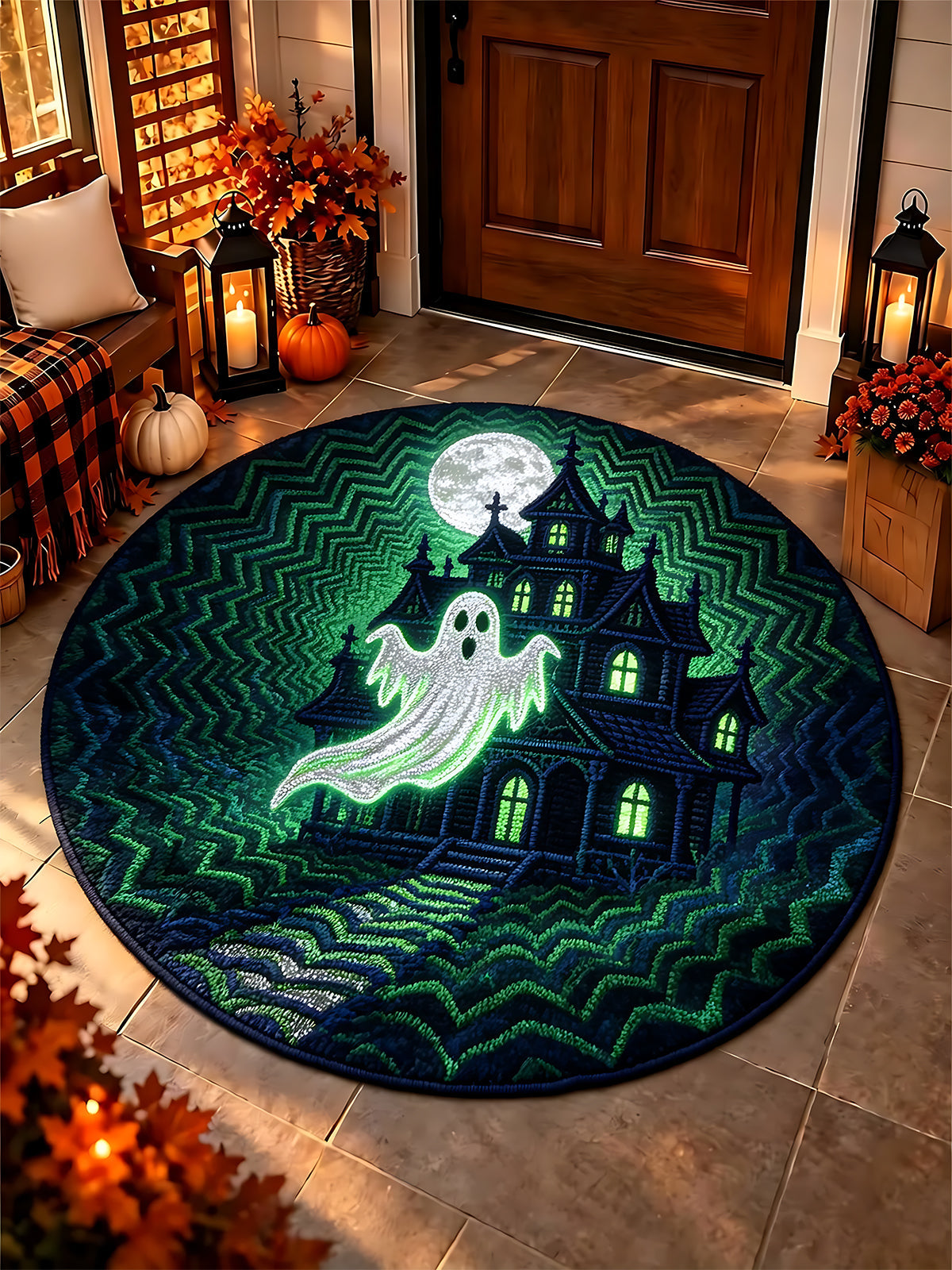 Adaychic Halloween Ghost House Round Area Rug