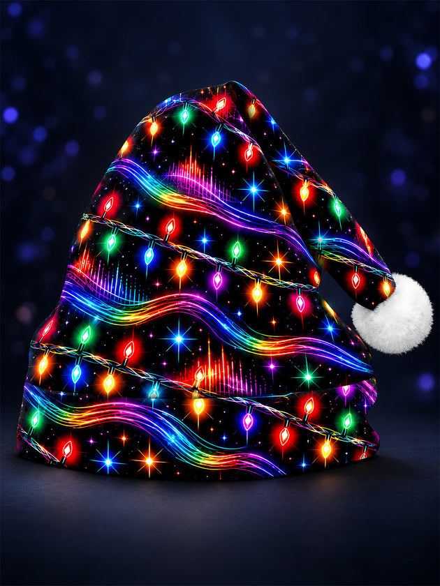 Adaychic Men's Graphic Neon Christmas Light Strings And Rainbow Waves Print Hat