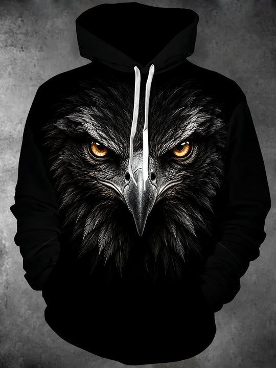 Adaychic Men's Graphic Dark Eagle Face Print Long Sleeve Hoodie