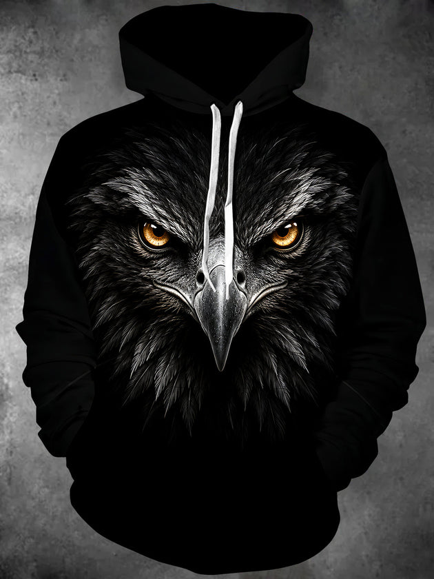 Adaychic Men's Graphic Dark Eagle Face Print Long Sleeve Hoodie