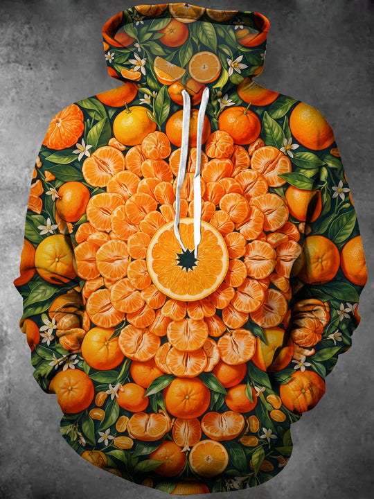 Adaychic Men's Citrus Mandala With Oranges And Flowers Print Long Sleeve Hoodie