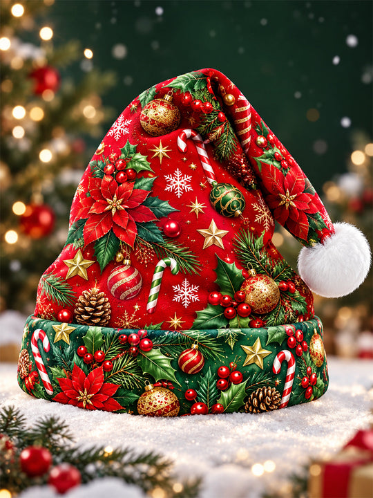 Adaychic Men's Printed Christmas Poinsettias And Ornaments Print Hat