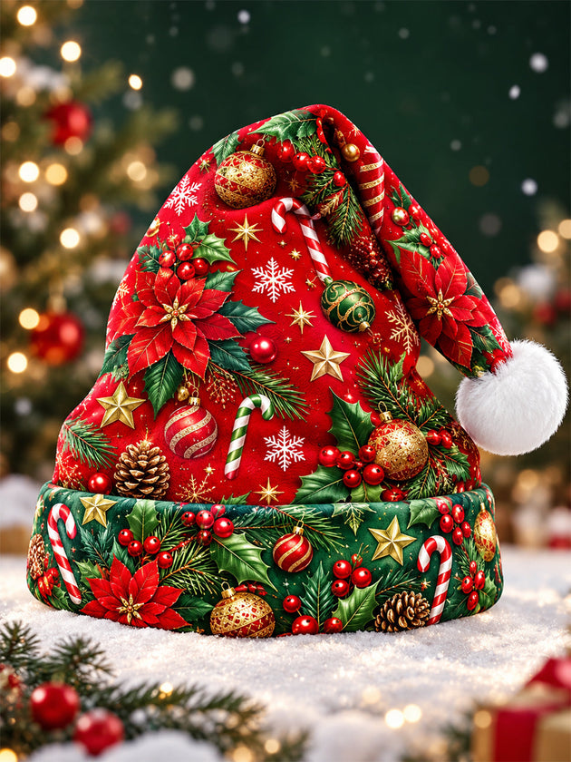 Adaychic Men's Printed Christmas Poinsettias And Ornaments Print Hat
