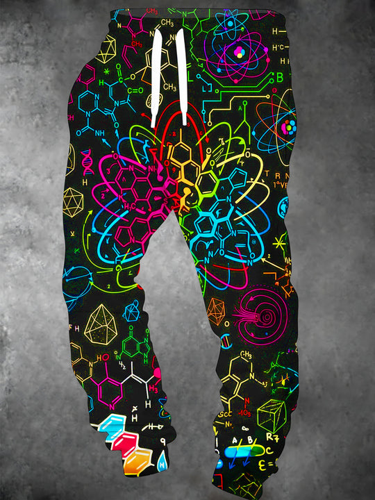 Adaychic Men's Graphic Neon Chemical Formulas And Atomic Structures Print Pants