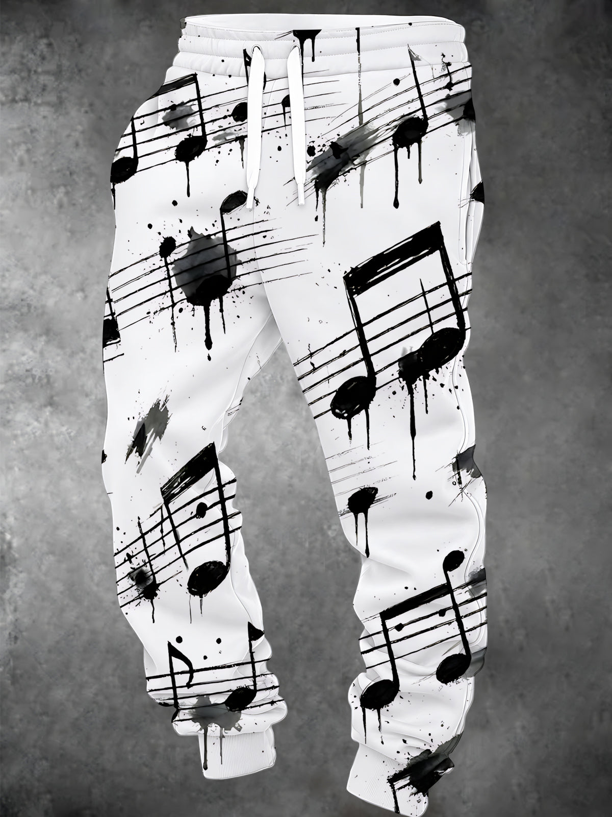 Adaychic Men's Musical Notes And Staff Lines With Ink Splatter Print Pants