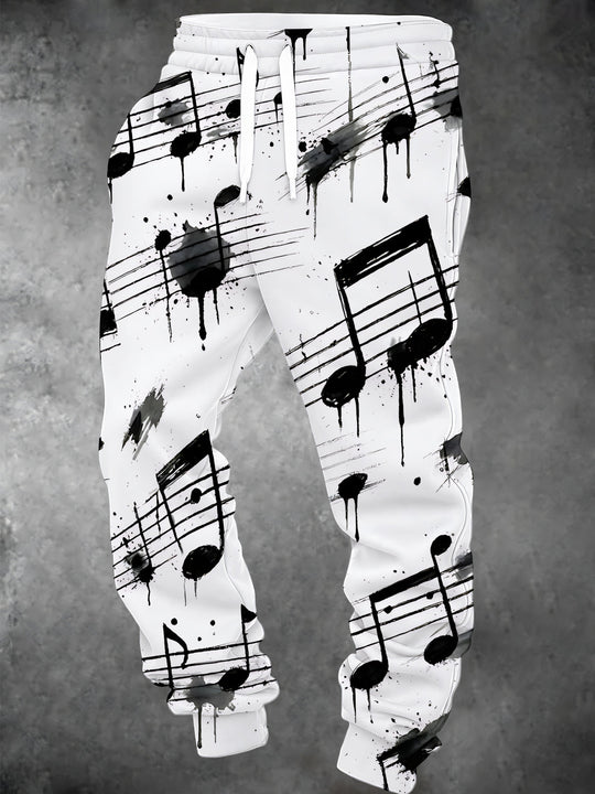 Adaychic Men's Musical Notes And Staff Lines With Ink Splatter Print Pants