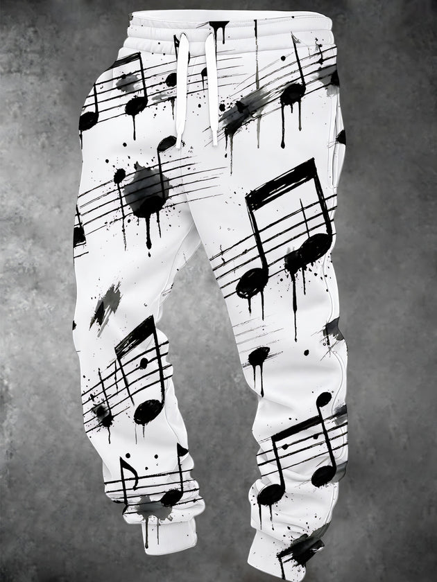 Adaychic Men's Musical Notes And Staff Lines With Ink Splatter Print Pants