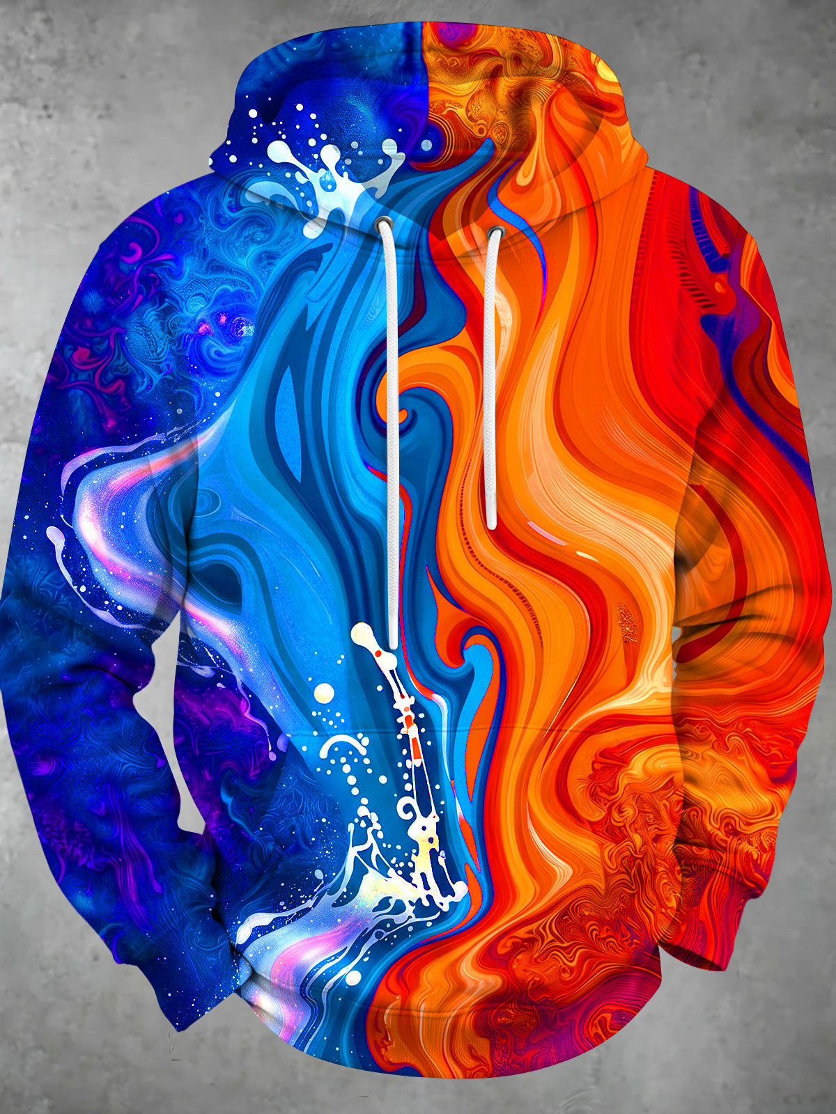 Adaychic Men's Abstract Fluid Gradient Fire And Ice Print Long Sleeve Hoodie