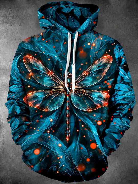 Adaychic Men's Graphic Glowing Dragonfly And Leaves Print Long Sleeve Hoodie