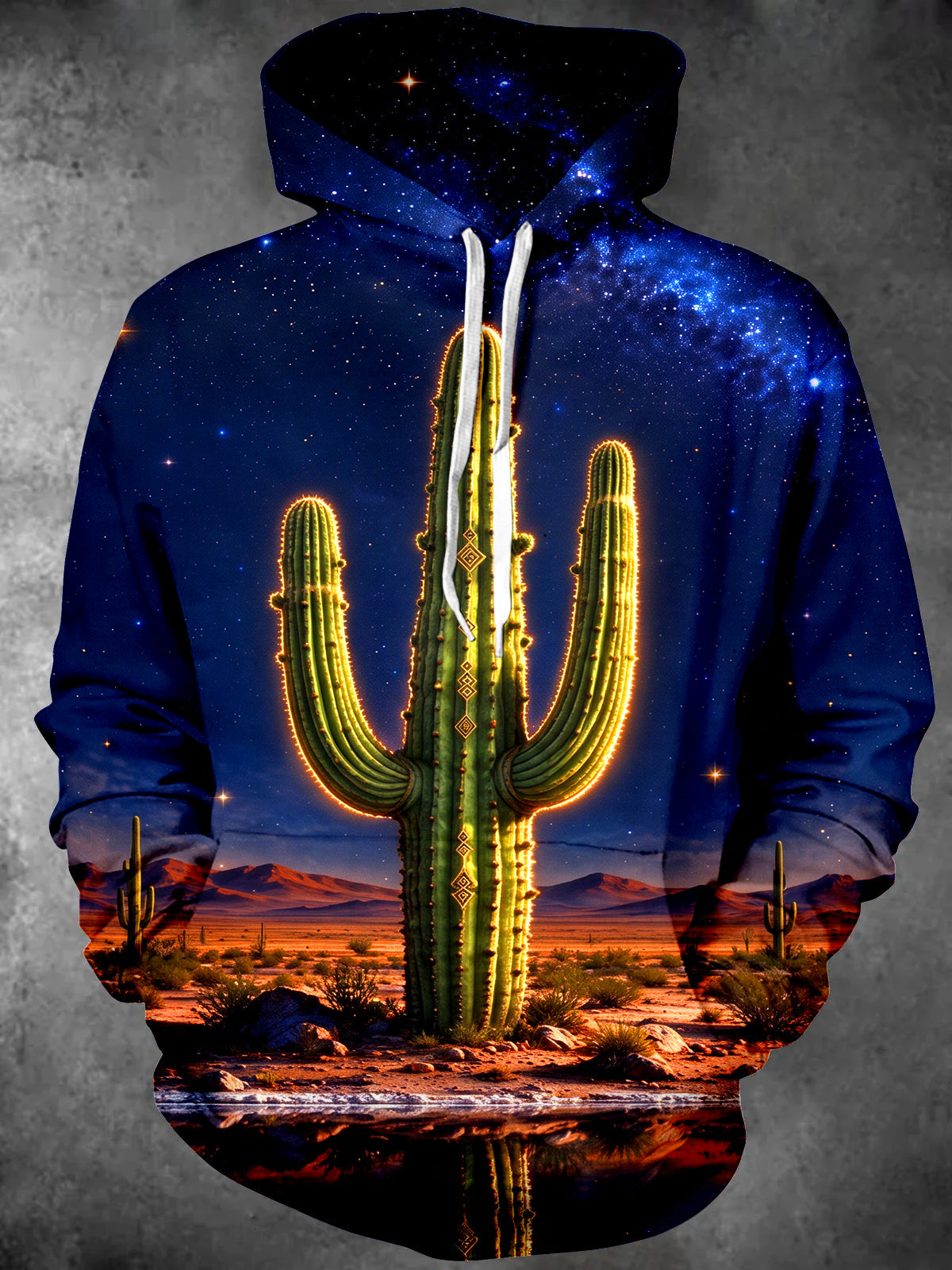 Adaychic Men's Saguaro Cactus And Starry Night Sky Print Long Sleeve Hoodie
