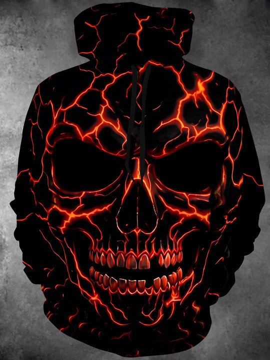 Adaychic Men's Graphic Lava Skull Print Long Sleeve Hoodie