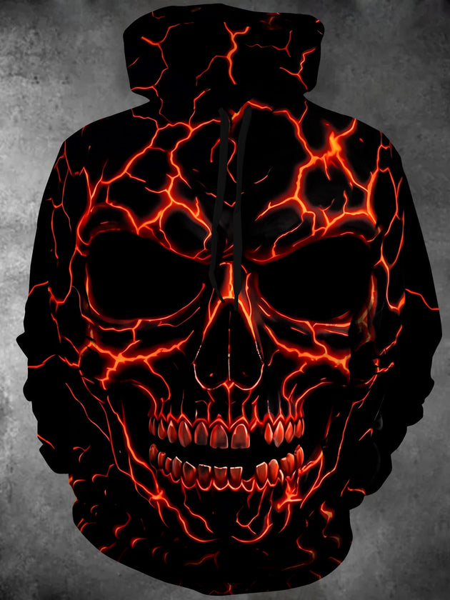 Adaychic Men's Graphic Lava Skull Print Long Sleeve Hoodie