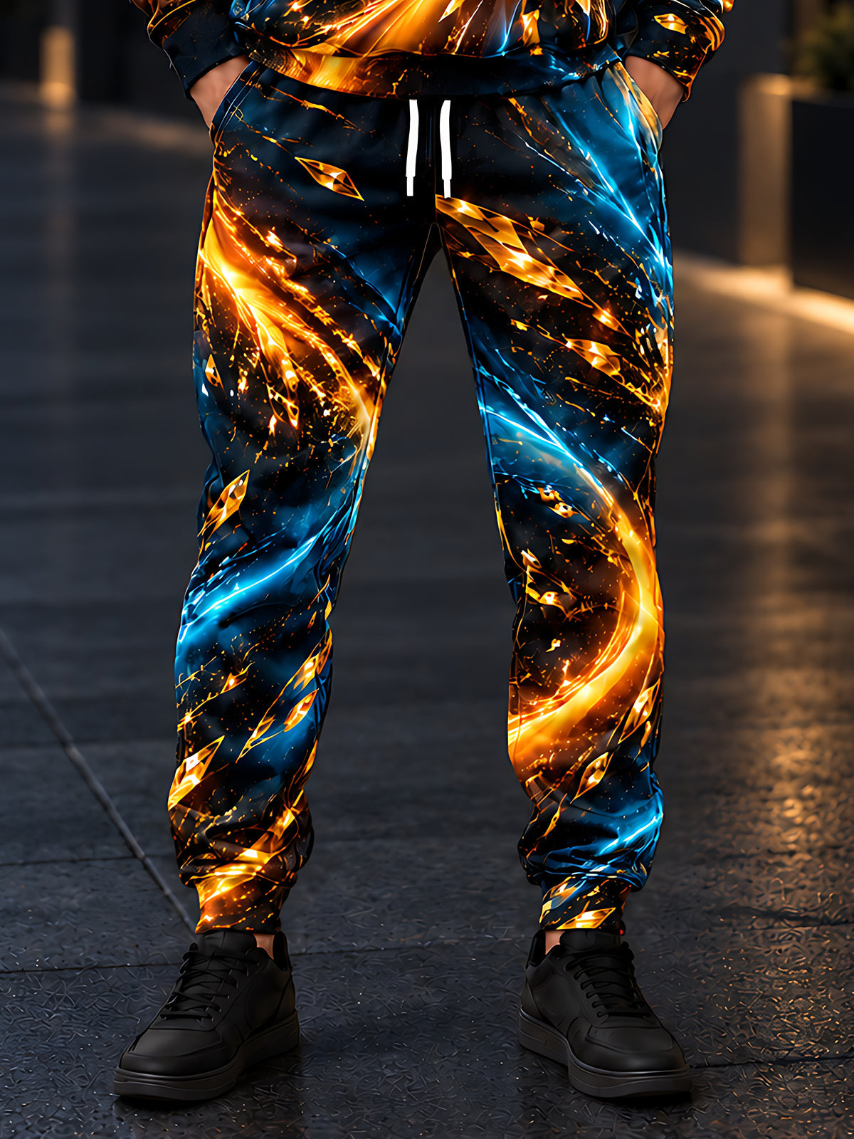 Adaychic Men's 3D Abstract 3D Liquid Fire And Ice Swirl Print Pants