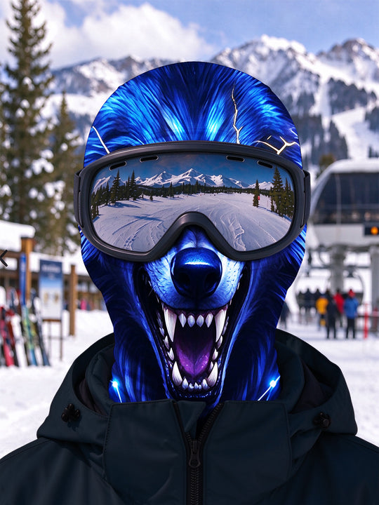 Adaychic Blue Light Giant Wolf Ski Mask