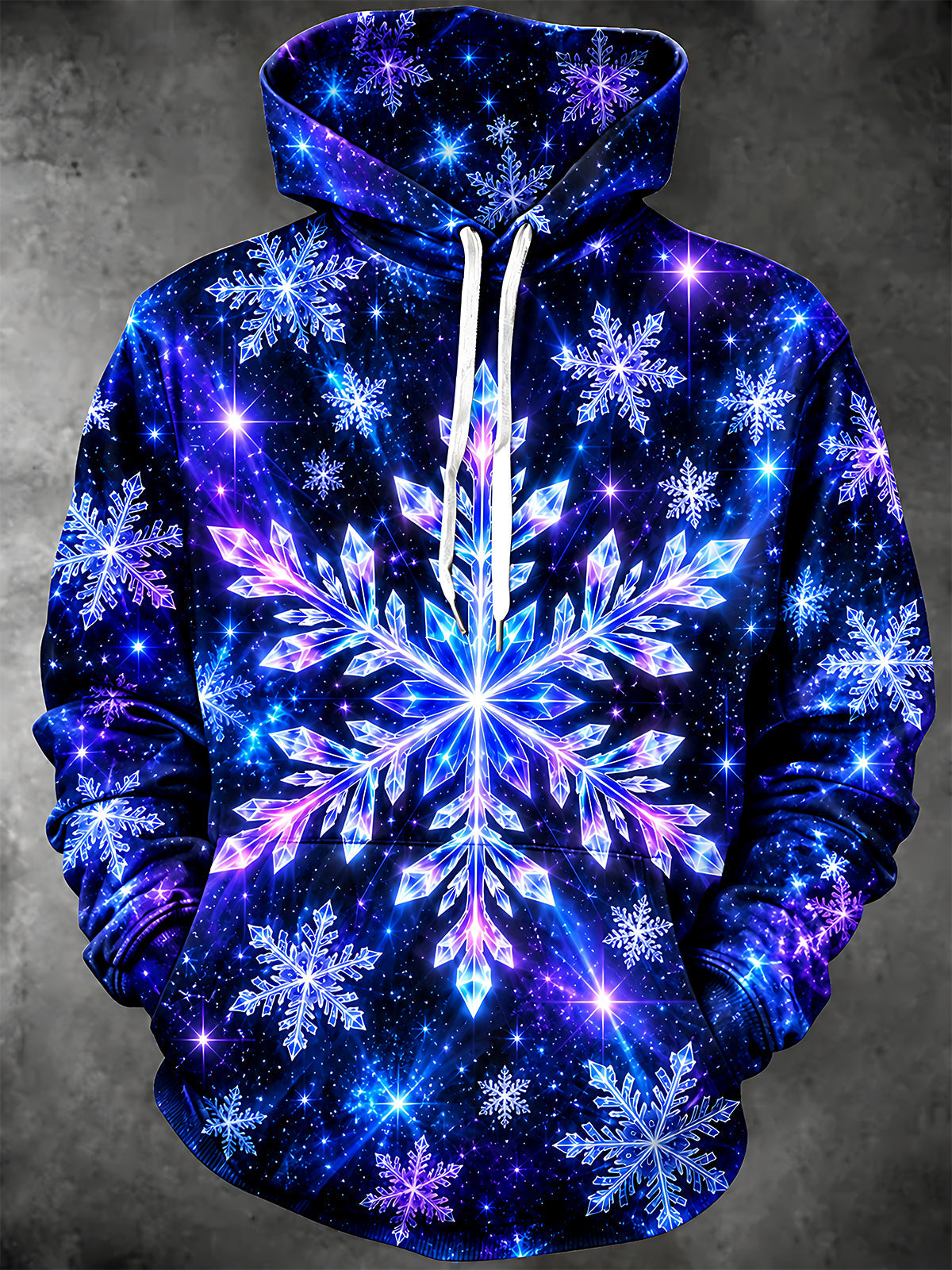 Adaychic Men's Long Sleeve Hoodie - Crystal Snowflakes And Starry Background Print
