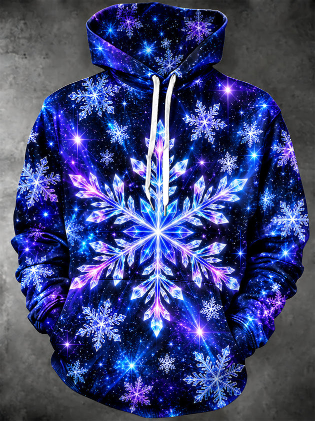Adaychic Men's Long Sleeve Hoodie - Crystal Snowflakes And Starry Background Print