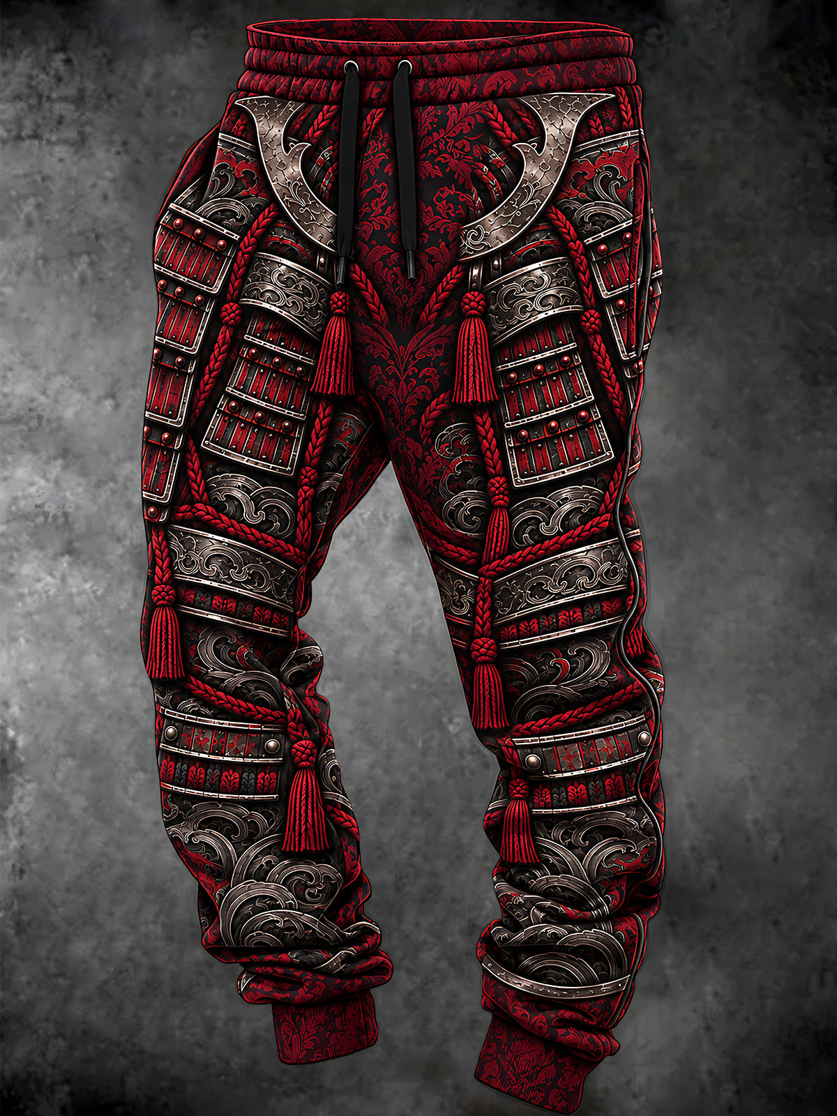 Adaychic Men's Graphic Samurai Armor And Damask Pattern Pants