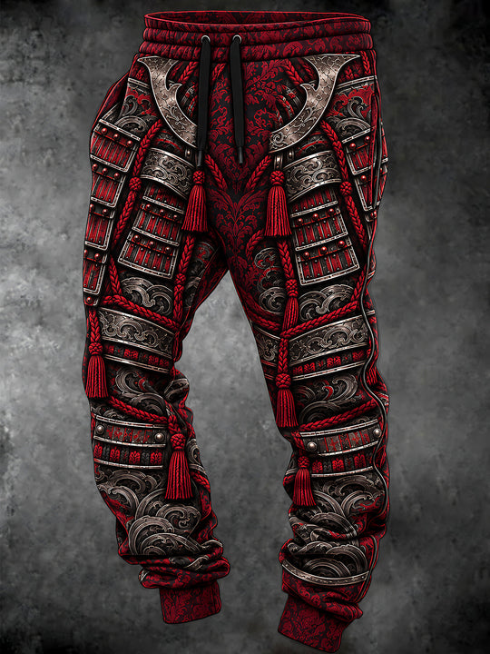 Adaychic Men's Graphic Samurai Armor And Damask Pattern Pants