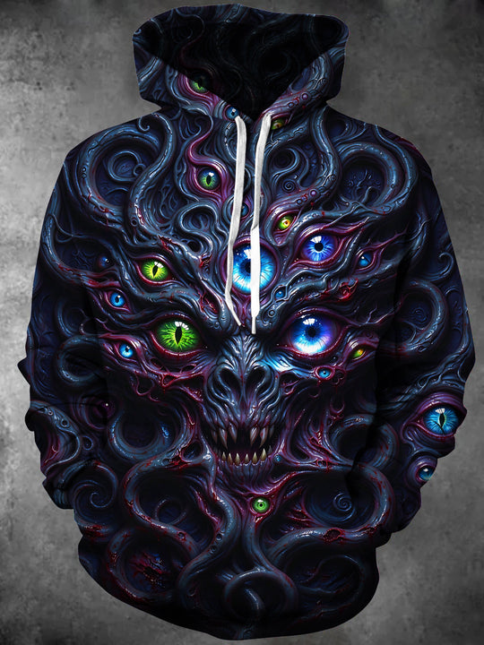 Adaychic Men's Multi-eyed Tentacle Elder Monster Print Long Sleeve Hoodie
