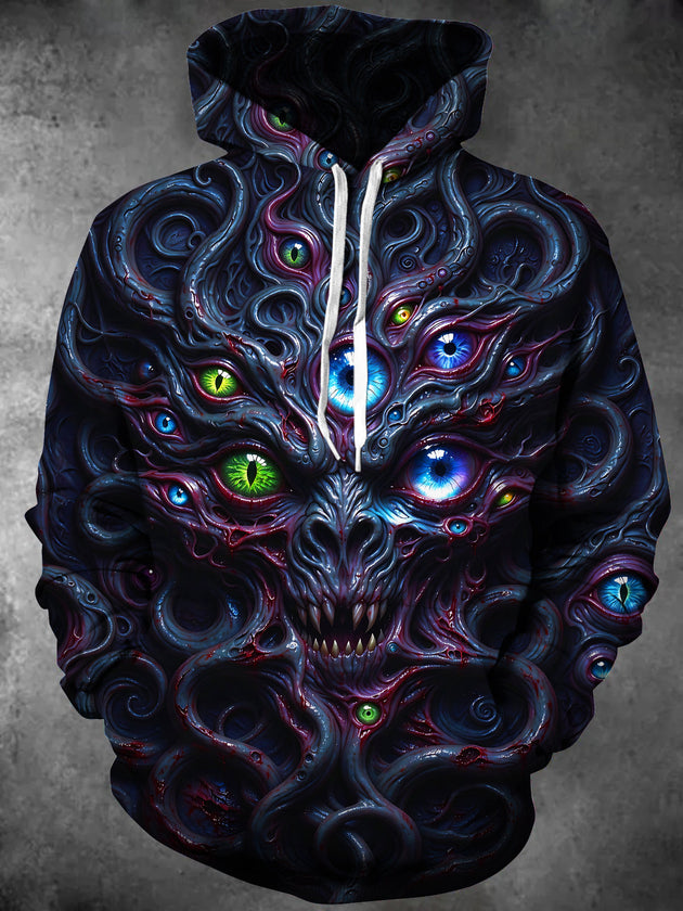 Adaychic Men's Multi-eyed Tentacle Elder Monster Print Long Sleeve Hoodie