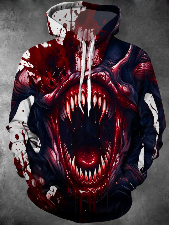 Adaychic Men's Graphic Blood Maw Alien Monster Print Long Sleeve Hoodie