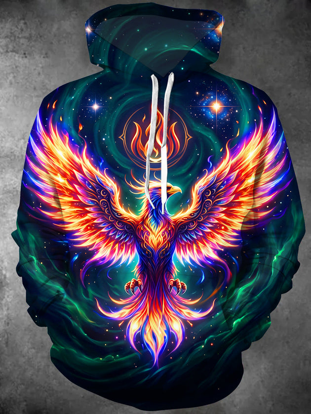 Adaychic Men's Graphic Starry Sky And Blazing Phoenix Print Long Sleeve Hoodie