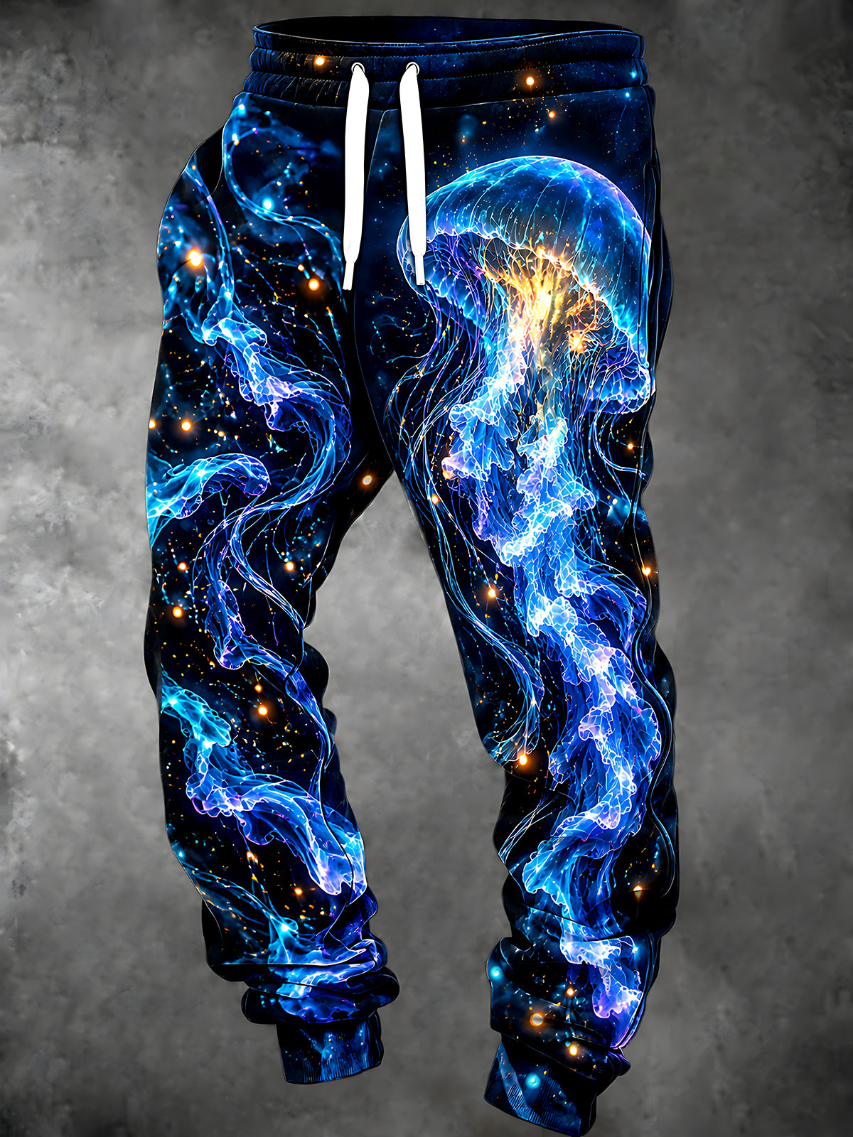 Adaychic Men's Graphic Glowing Blue Jellyfish In Space Print Pants