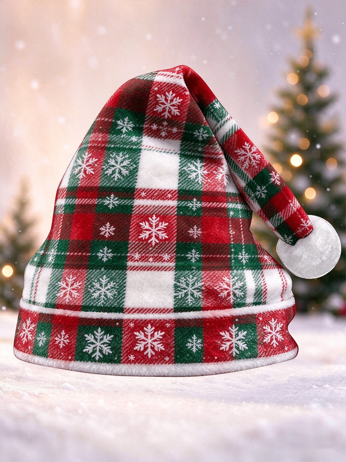 Adaychic Men's Patterned Christmas Plaid And Snowflakes Print Hat